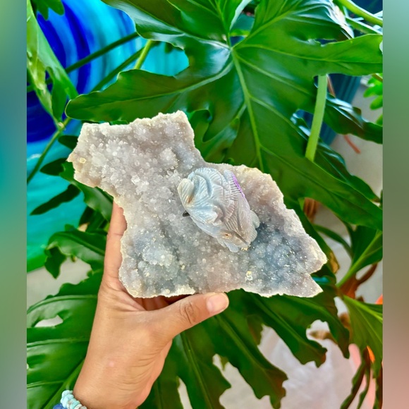 Owl carving on Amethyst flower - Picture 6 of 8